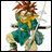 A pixelated anime-style character with spiky brown hair and green clothing holding a sword, next to "Anime IM" text on black background.