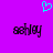 Pixelated cyan heart symbol above two identical black text 'ashley' on purple background.