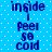 Blue background with white dots and repeated text 'inside i feel so cold' in dark blue pixelated font.