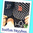 A pixelated image shows a person in dark clothing with red hair, holding an object near their face against a checkered background.