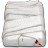 A pixelated grayscale image of a folded fabric item with a small colorful patch in the bottom right corner.