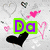 A static image with four distinct sections: top-left shows 'Da' text over hearts, top-right displays 'Loners' on a cupcake, bottom-left features colorful shapes on black, and bottom-right is empty.