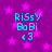 Purple background with pink stars and cyan text reading "Ri5sY BoBi <3" in four identical quadrants.