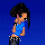 Pixelated image of a character with dark hair in blue top and gray pants, legs on roller skates, text fragments 'u swore', 'u leave never so...', 'where you are now ???' against gradient background.