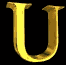 Golden U-shaped letters with metallic sheen arranged in three on black background, some partially cropped