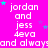 A bright pink background displays repeated text 'jordan and jess 4eva' with scattered blue and cyan stars, showing animation changes in star positions.