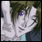 Pixelated anime-style character with green hair and purple eye, side profile, hand raised near face, next to black background with white text.