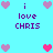 Pixel art icon with cyan background, purple text 'i love CHRIS', and pink/purple heart symbols in a