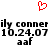 Red pixelated heart symbol above black text reading 'ily connerily conner 10.24.07 10.24.07 aaf' on white background.