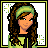 Pixel art character with long brown hair, green headband, and green top; three show full body, torso, and legs