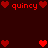 Red pixelated hearts and 'quincy' text on a dark red background, arranged in a repeating pattern with no visible animation changes.
