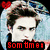 Pixelated image of a person with dark hair and light skin, wearing a black top, with red text at the bottom and a blue heart symbol.