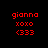 Red pixelated text 'gianna', 'xoxo', and '(333)' on black background with white rectangular overlays shifting across the image.