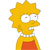 Pixelated cartoon character with spiky yellow hair, white eyes with small pupils, and a red dress with yellow trim.