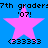 Blue background with four identical pink stars, each with black text above and below. Text reads '7th graders' above, '07!' between stars, and '<33333' below. No visible animation changes across observations.