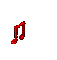 Red musical notes in various sizes and orientations on a white background, displayed
