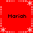 Red square icon with white dashed border and snowflake corners, four 'Mariah' text labels in black pixelated font at quadrants.