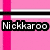 Pixelated text 'Nickaroo' on black background with pink and striped borders.