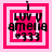 Four identical pixelated icons display 'LOV U amelia' with a heart and three 3s, each framed by pink and white borders.