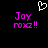 Pixelated text 'Joy roxz!!' in bright pink appears twice on a black background with a white heart symbol above.