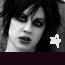 Black-and-white of repeated faces with dark hair and heavy eye makeup, overlaid by purple text strips and white star icons