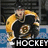 Hockey-themed buddy icon featuring Boston Bruins player in action, logo, and text.