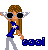 Pixelated character with brown hair and sunglasses holds a blue 'cool' sign, wearing a blue star-shirt and gray pants.
