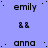 four and six displays alternating text labels 'emily' and 'anna' with small black double-dot icons on a light purple background