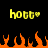 Yellow pixelated text 'hott*' appears above orange flame shapes on a black background, with identical left and right text elements.