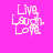 Pixelated text 'Live Laugh Love' in white on bright pink background with green horizontal bars appearing and disappearing across the image.