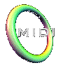 Animated 3D torus rings in shifting rainbow and purple hues with 'MIDI' text rotating inside each ring against a gray background.