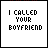 Pixelated text with black-on-white lettering, displaying sequential phrases about calling a boyfriend gay and hitting someone with a purse