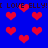 Blue background with red pixelated hearts and repeated text "I LOVE ELLY!" in dark pixels.