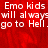 Red background with white text repeating 'Emo kids will always go to Hell.' in a pixelated font across multiple overlapping sections.