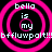 Four identical pink concentric circles with white text reading 'bella is my bffluwpalt!!!' on a black background, arranged in a