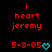 Red text 'i heart jeremy' and blue date '5-8-05' with cyan heart symbol on black background, repeated in