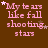 Brown background with pink text reading 'My tears like fall shooting stars' and small white star symbols scattered throughout.