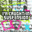 repeated pixelated icons featuring a character with pink glasses and text reading "I'M CAUGHT IN SUSPENSION" in white on black, set against a green and blue patterned background