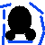 Pixelated icon with black silhouette, blue brackets, and text elements including 'super-blob chaos' and 'chaos master', plus a gray circular shape.