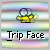 Static pixel art icon featuring a yellow cartoon character with green accents and dark blue circular eyes against a rainbow striped background, with "Trip Face" text below.
