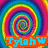 A four- of pixelated images with text overlays: a rainbow spiral, a colorful abstract design, a mouth with candy, and a blank