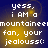 Pixelated text on a blue and yellow gradient background with four identical showing 'yess, i AM a mountaineem fan, your jealousss:'
