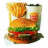 A layered food item with multiple colors and textures, including green, red, orange, and brown layers, presented in a vertical stack.