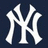 A static digital image displays a white interlocking 'NY' logo on a dark blue background, with two vertical text blocks of stylized words on the right and bottom.
