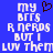 Blue background with white pixelated text reading "MY BFFS R NERDS BUT I LUV THEM" and a brown heart symbol above the right side of the text.