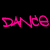 Pixel art animation frame showing a woman with long brown hair and green eyes wearing a white top, alongside pink text reading "DANCE is LIFE" on black background.