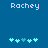 Pixelated blue background with 'Rachey' text at top and five light-blue plus signs below, showing animation changes in the third sign's shade.