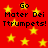 Red background with yellow stars and repeated black text reading "Go Mater Dei Ttrumpets!" in a pixelated style.