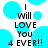 Pixelated text reads 'I Will LOVE YOU 4 EVER!!' over a white background with cyan circles, showing slight variations in circle positions between frames.