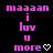 Pixelated pink text and white heart on black background, with two identical frames showing 'maaan i luv u more' followed by a heart symbol.